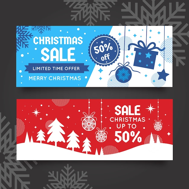 Conjunto de banners de venta de Navidad plana