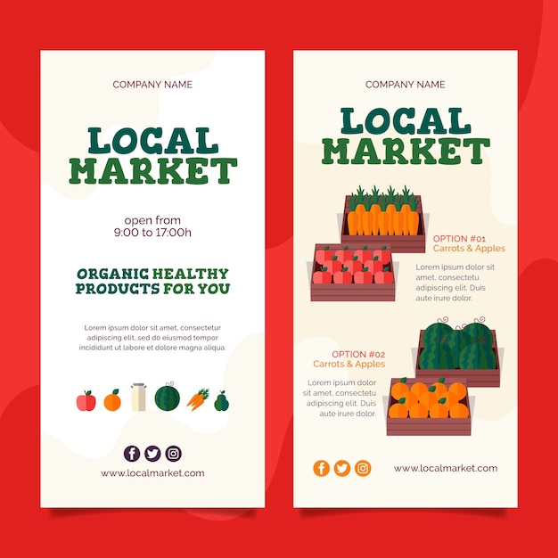 Conjunto de banners de venta de negocios de mercado local plano