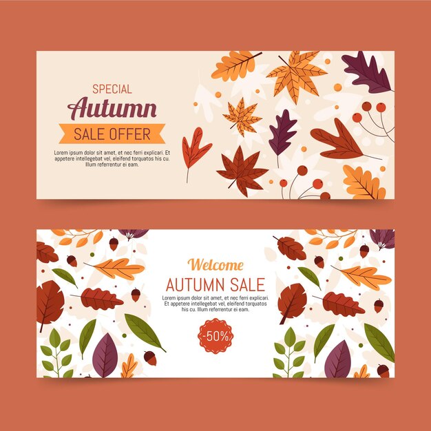 Conjunto de banners de venta otoño diseño plano