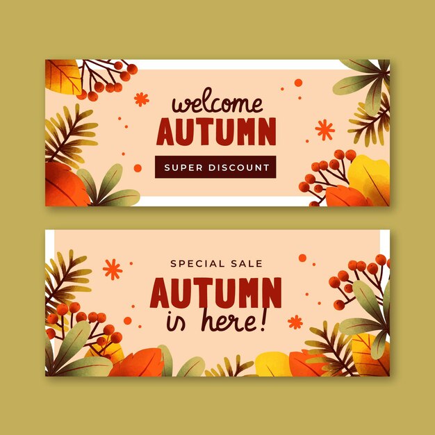 Conjunto de banners de venta de otoño horizontal acuarela
