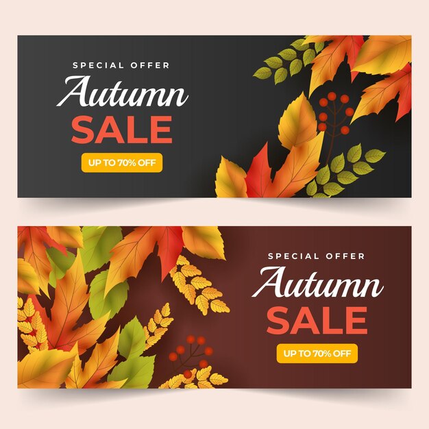 Conjunto de banners de venta de otoño horizontal realista