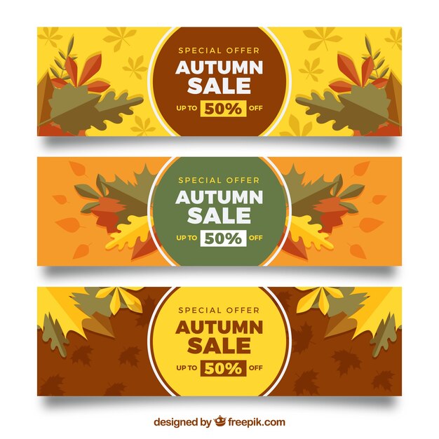 Conjunto de banners de venta de otoño