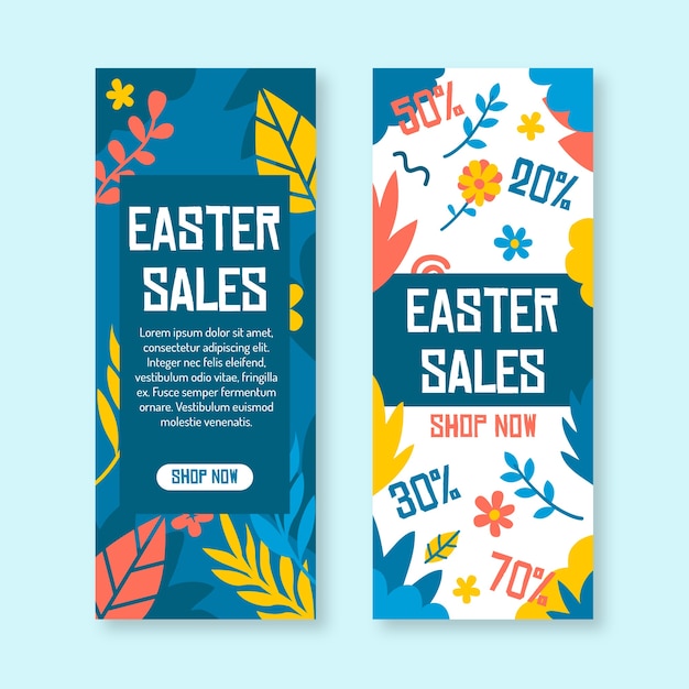 Conjunto de banners de venta de primavera de diseño plano