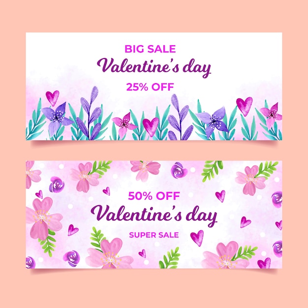 Conjunto de banners de venta de san valentín