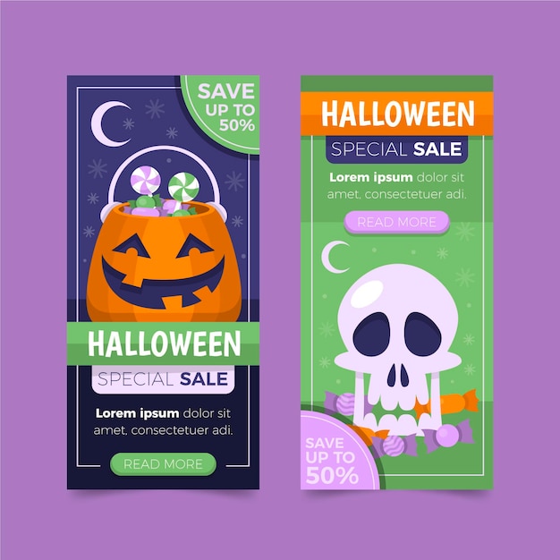 Vector gratuito conjunto de banners de venta vertical de halloween plano