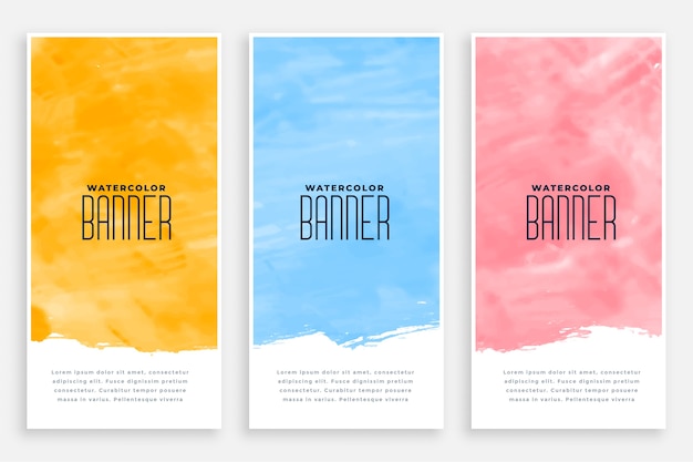 Conjunto de banners verticales acuarela abstracta de tres colores