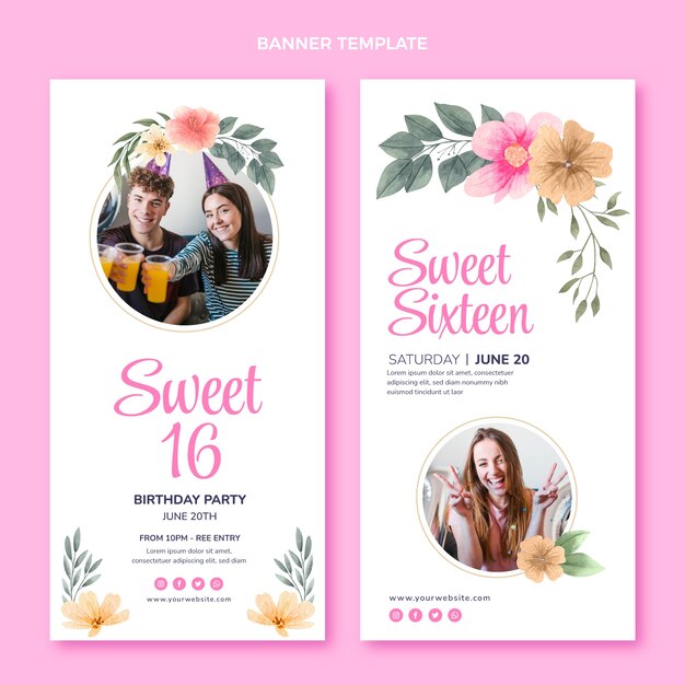 Conjunto de banners verticales acuarela floral dulce 16