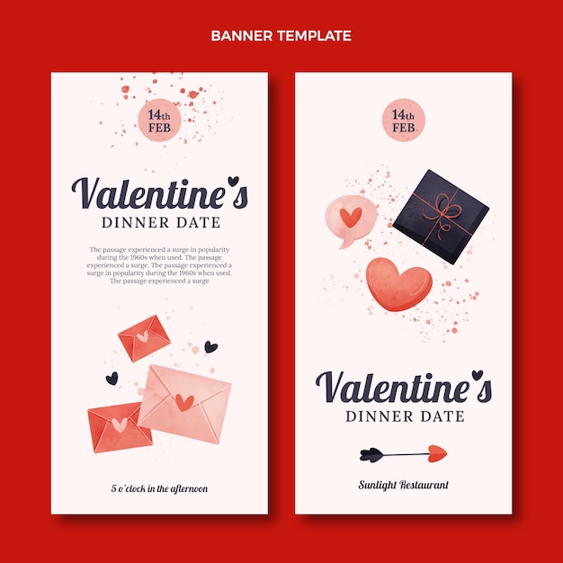 Conjunto de banners verticales de acuarela de san valentín