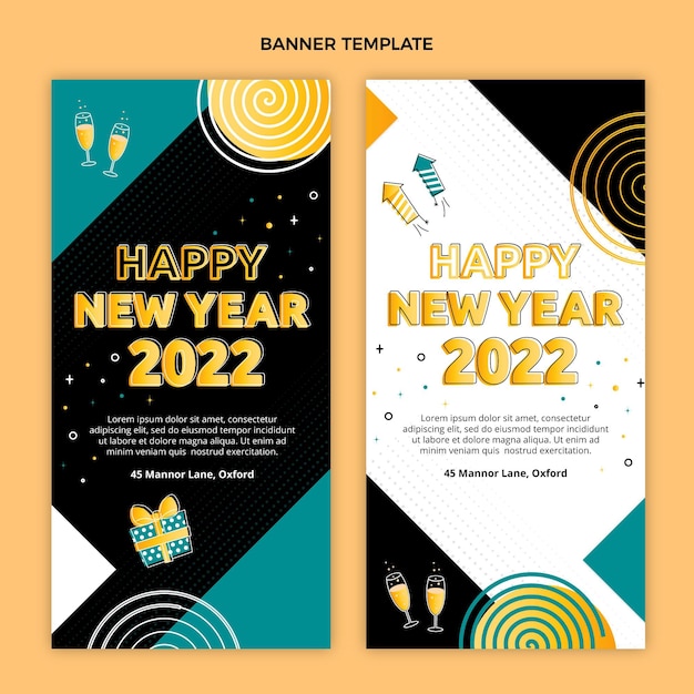 Vector gratuito conjunto de banners verticales de año nuevo planos dibujados a mano