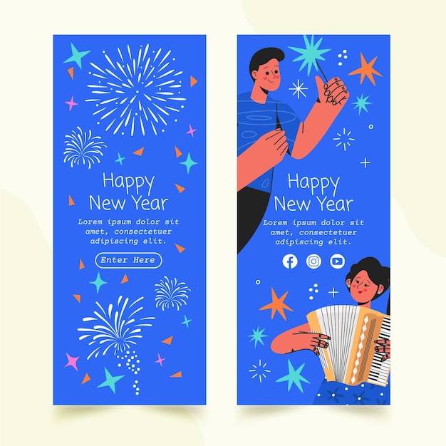 Vector gratuito conjunto de banners verticales de año nuevo planos dibujados a mano