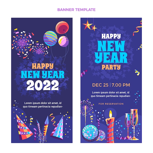 Conjunto de banners verticales de año nuevo planos dibujados a mano