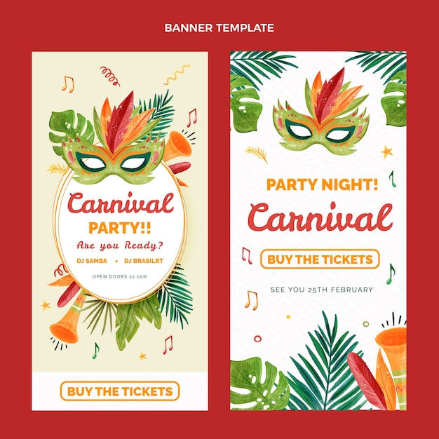 Vector gratuito conjunto de banners verticales de carnaval en acuarela