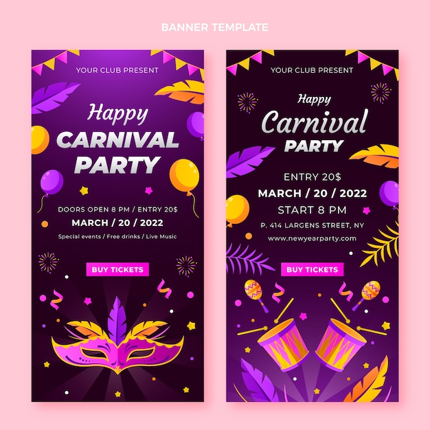 Conjunto de banners verticales de carnaval degradado