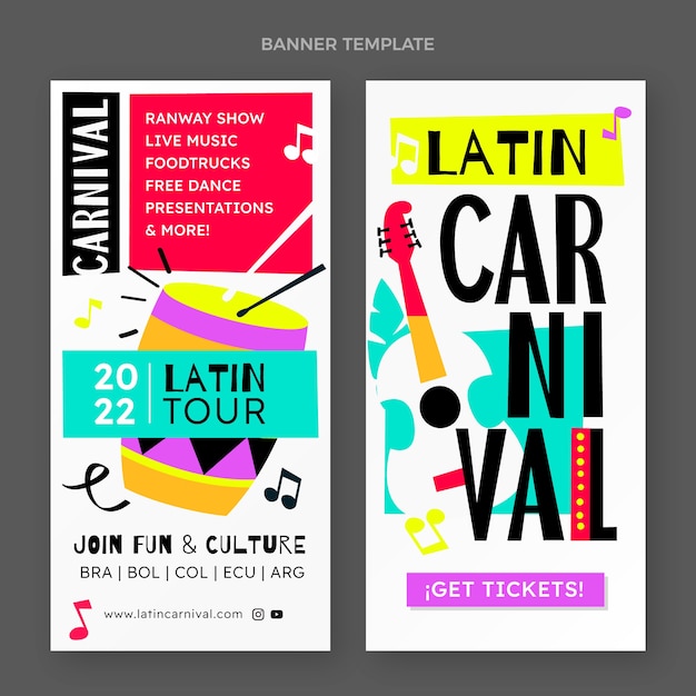 Conjunto de banners verticales de carnaval plano.