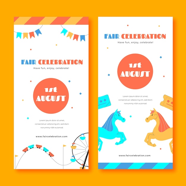 Vector gratuito conjunto de banners verticales de celebración de feria plana