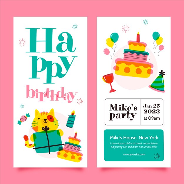 Conjunto de banners verticales de celebración de fiesta de cumpleaños infantil