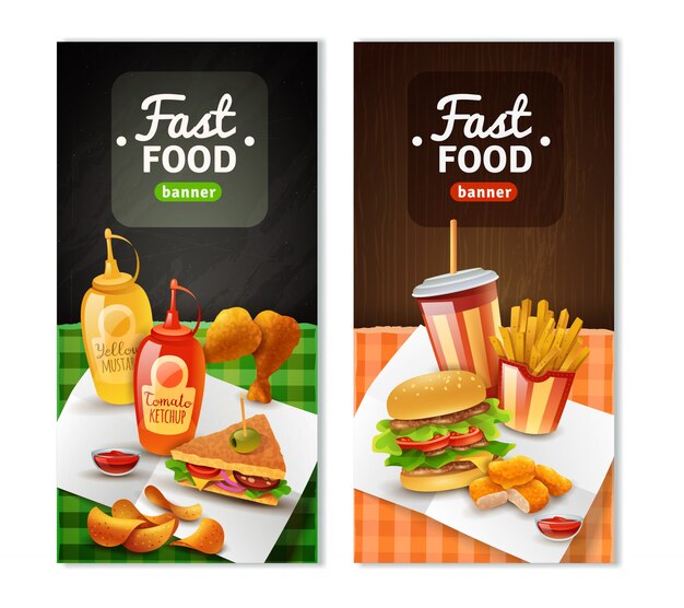 Conjunto de Banners verticales de comida rápida 2