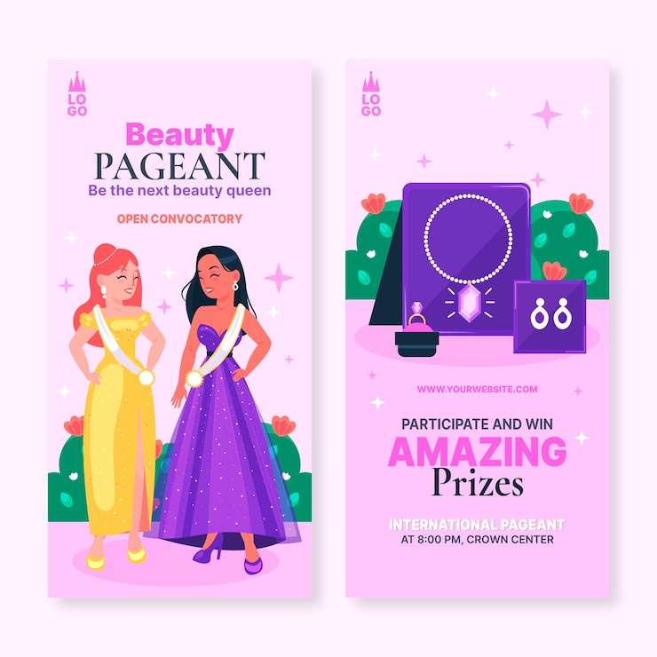 Vector gratuito conjunto de banners verticales de concurso de desfile plano