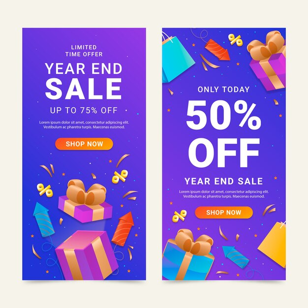 Conjunto de banners verticales degradados año nuevo 2023