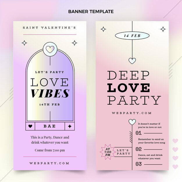 Conjunto de banners verticales degradados de san valentín