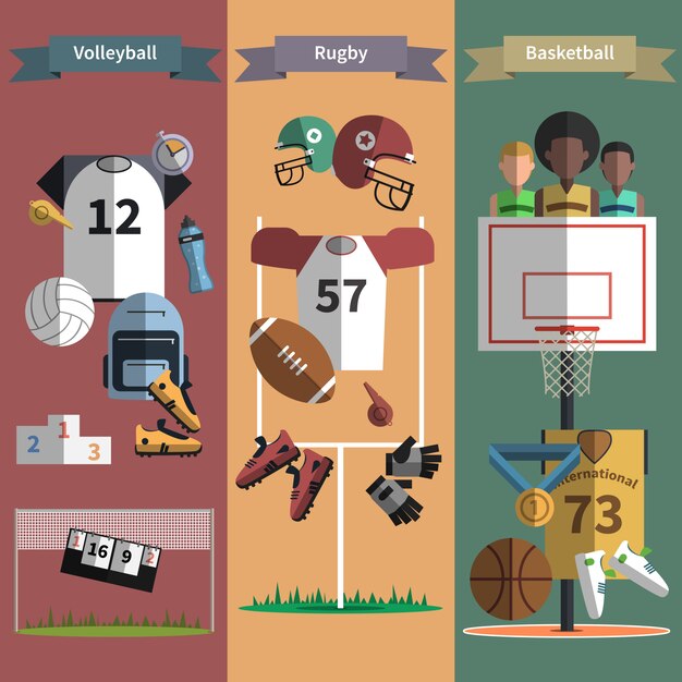 Conjunto de banners verticales de deporte de equipo.