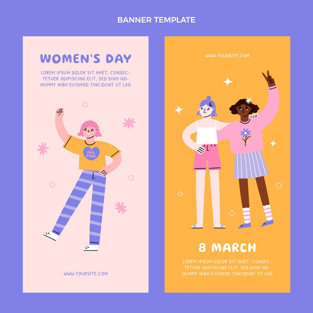 Conjunto de banners verticales del día internacional de la mujer dibujados a mano