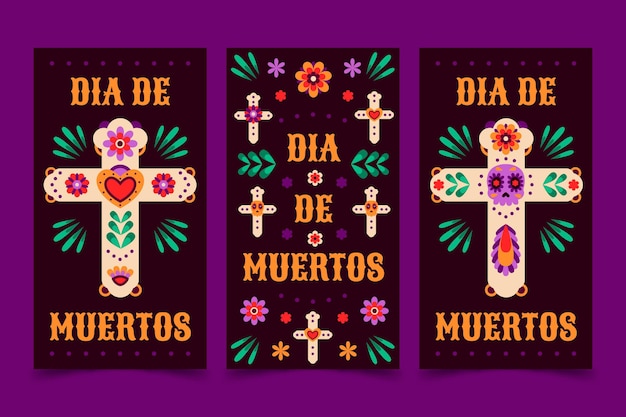 Vector gratuito conjunto de banners verticales de dia de muertos planos dibujados a mano