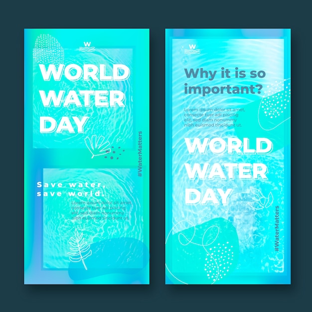 Conjunto de banners verticales del día mundial del agua degradado