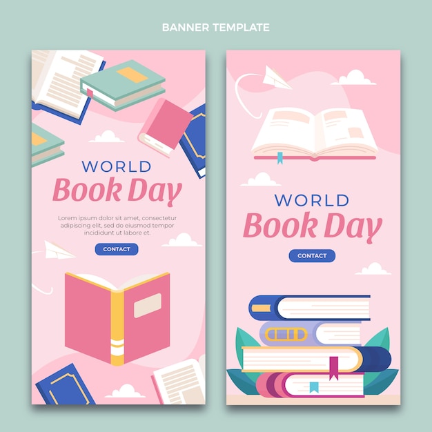 Conjunto de banners verticales del día mundial del libro plano