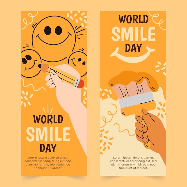 Vector gratuito conjunto de banners verticales del día mundial de la sonrisa dibujados a mano