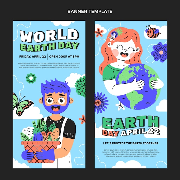 Vector gratuito conjunto de banners verticales del día de la tierra dibujados a mano