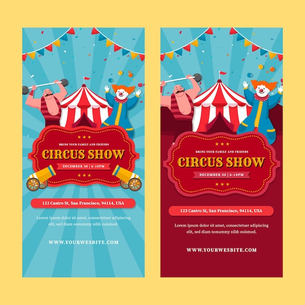 Conjunto de banners verticales de espectáculo de circo