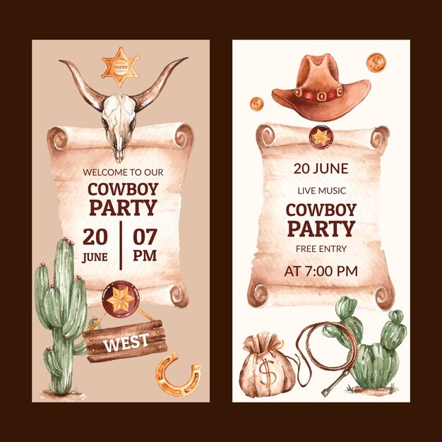 Conjunto de banners verticales de evento de fiesta de vaquero