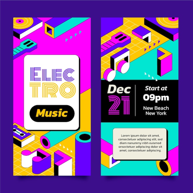 Vector gratuito conjunto de banners verticales de eventos de música electrónica.