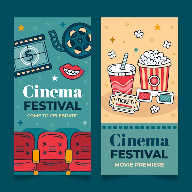 Conjunto de banners verticales del festival de cine y cine.