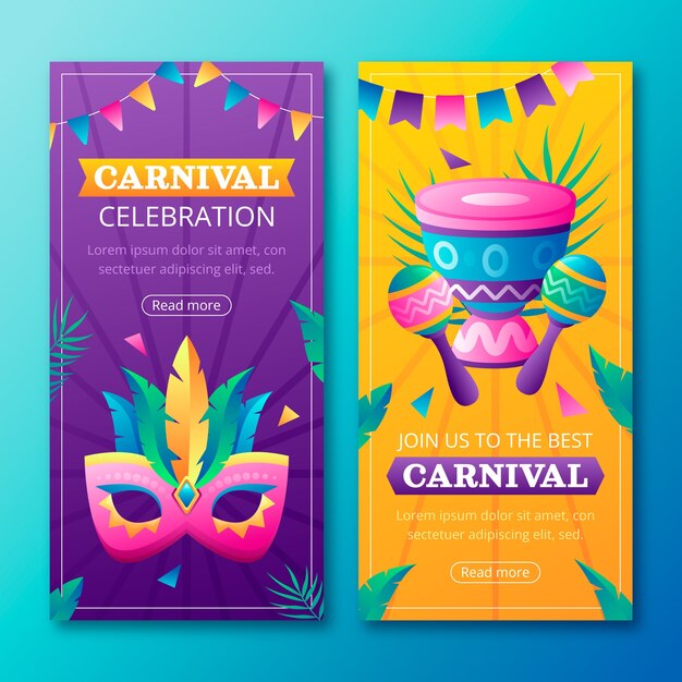 Conjunto de banners verticales de fiesta y celebración de carnaval.
