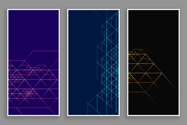 Conjunto de banners verticales futuristas geométricos
