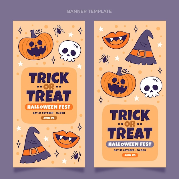 Vector gratuito conjunto de banners verticales de halloween dibujados a mano