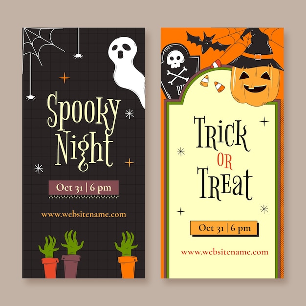 Vector gratuito conjunto de banners verticales de halloween dibujados a mano