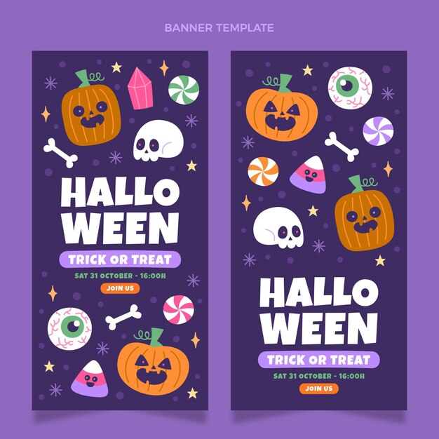 Conjunto de banners verticales de halloween planos dibujados a mano