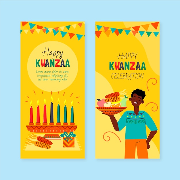 Vector gratuito conjunto de banners verticales kwanzaa planos dibujados a mano