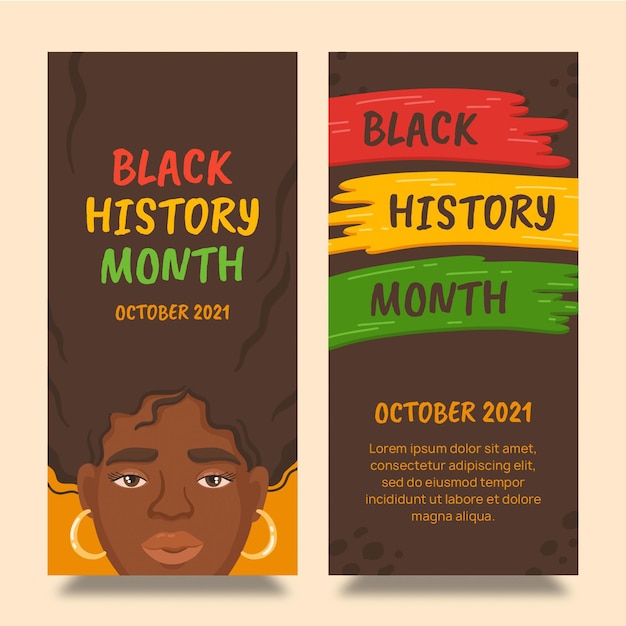 Vector gratuito conjunto de banners verticales del mes de la historia negra dibujados a mano