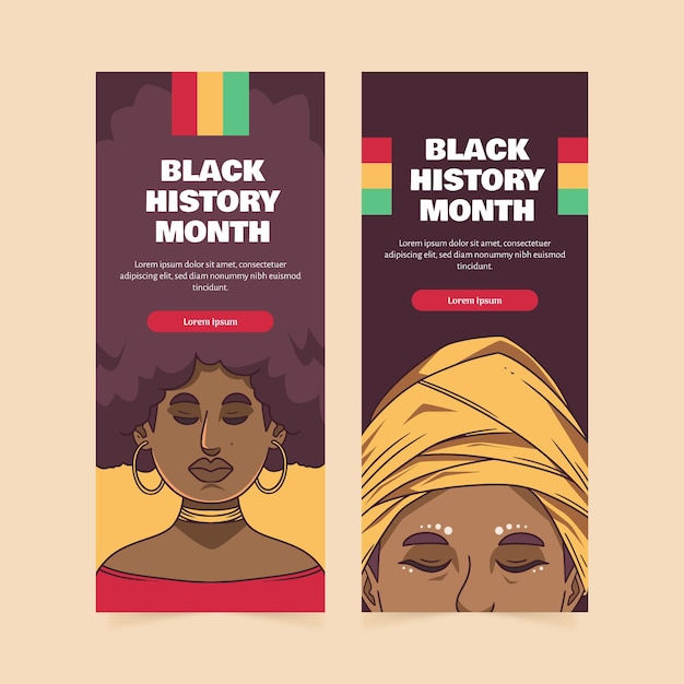 Vector gratuito conjunto de banners verticales del mes de la historia negra dibujados a mano