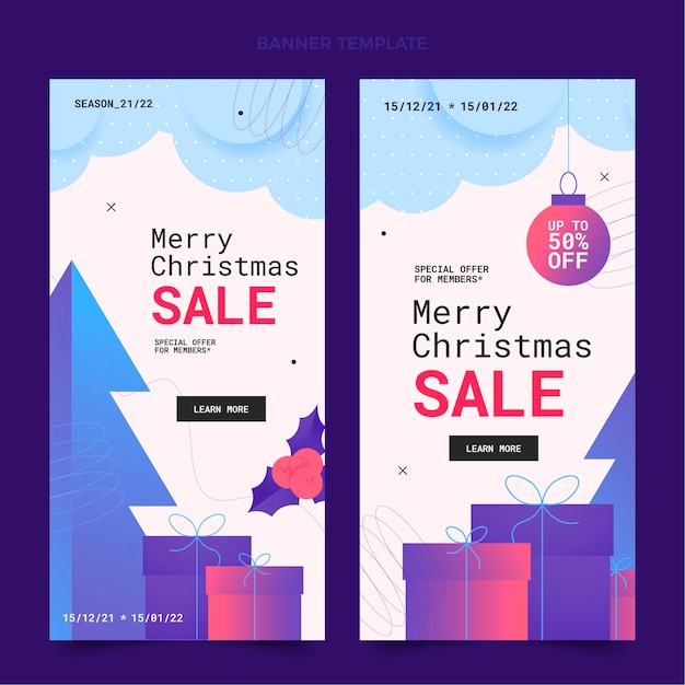 Vector gratuito conjunto de banners verticales de navidad degradado