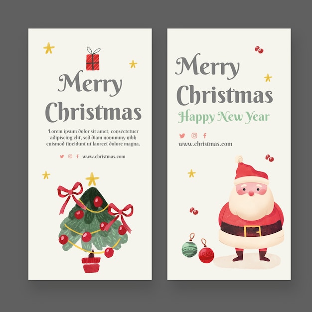 Conjunto de banners verticales navideños en acuarela
