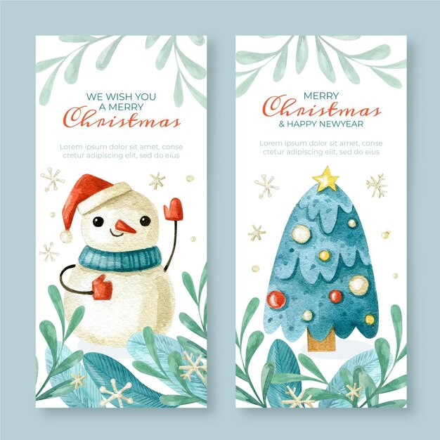 Conjunto de banners verticales navideños en acuarela