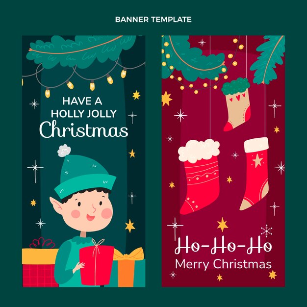 Conjunto de banners verticales navideños dibujados a mano