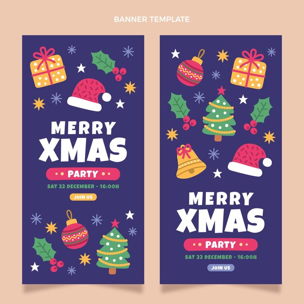 Conjunto de banners verticales navideños planos dibujados a mano