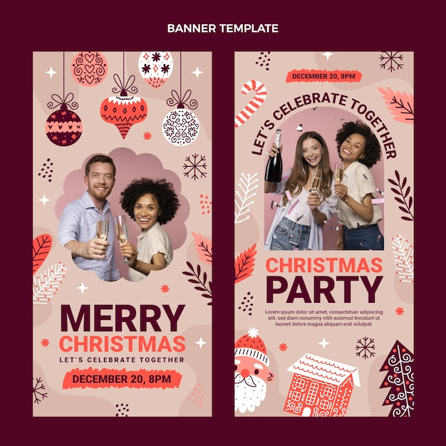 Vector gratuito conjunto de banners verticales navideños planos dibujados a mano