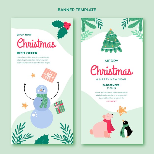 Conjunto de banners verticales navideños planos